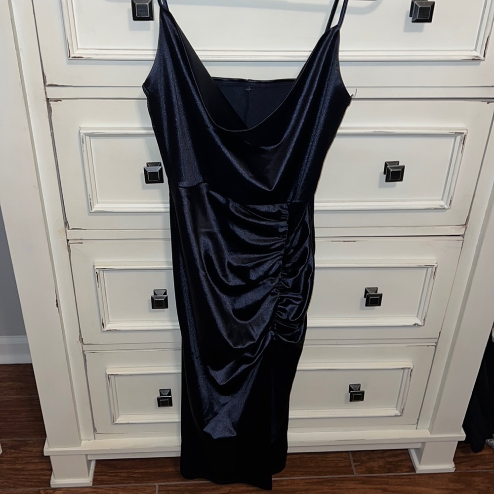 cowl neck midi dress